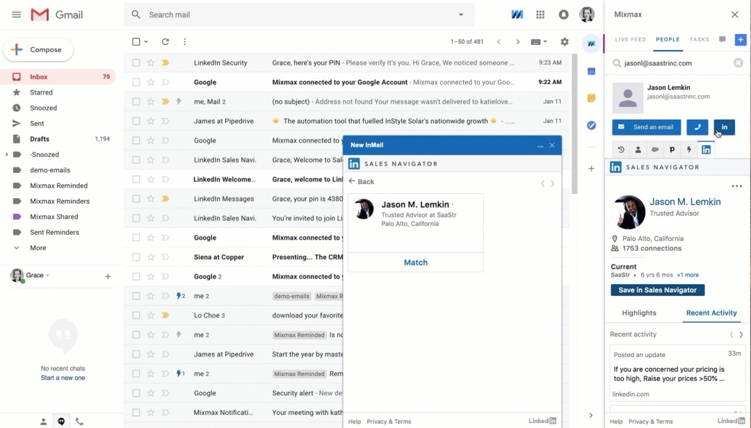 Send LinkedIn InMail & Connection Requests from Gmail | Mixmax