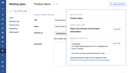 Embed your Mixmax calendar in any website