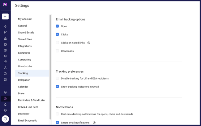 Email tracking settings Mixmax