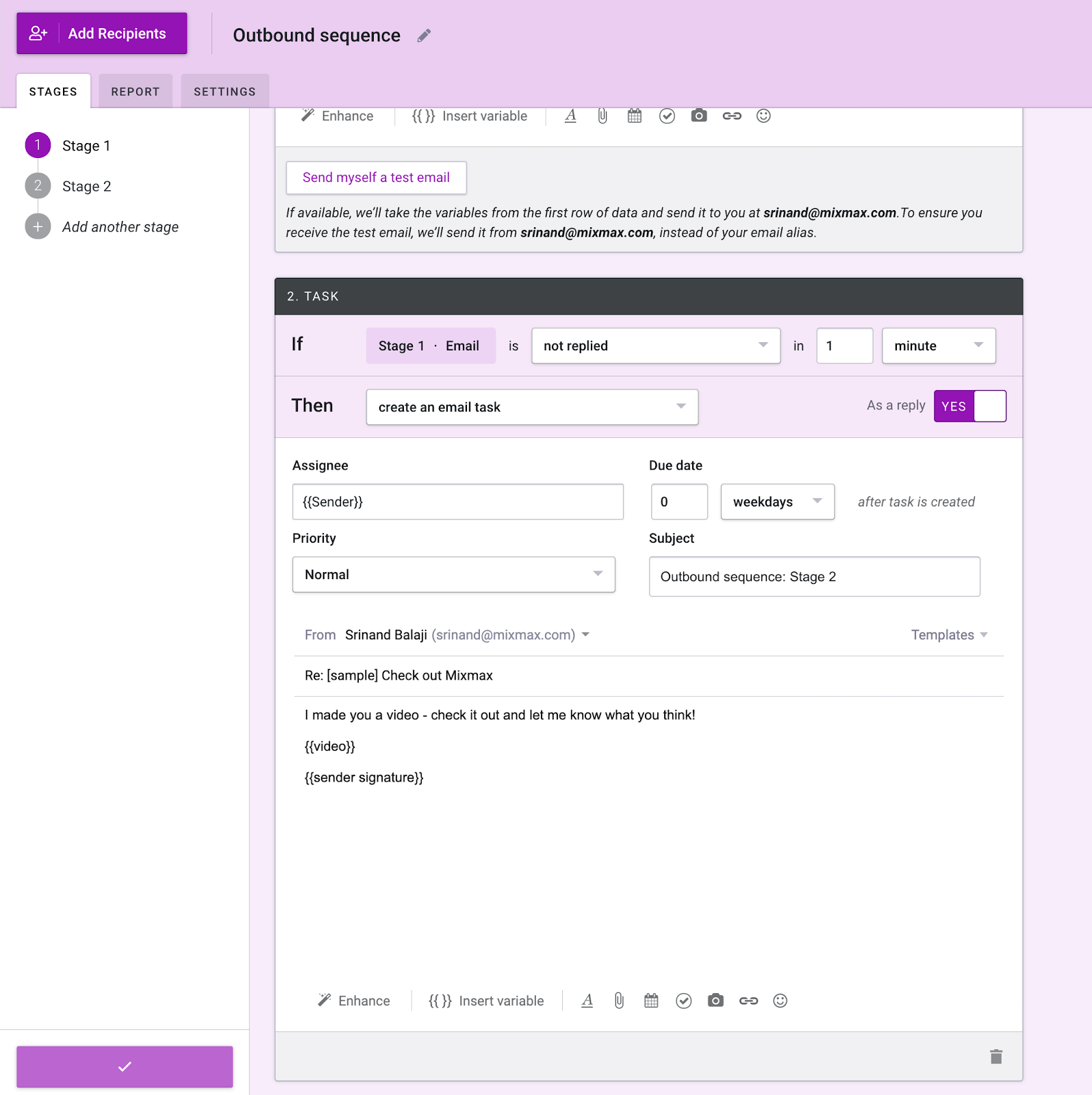 Adding an Email Task to a Sequence