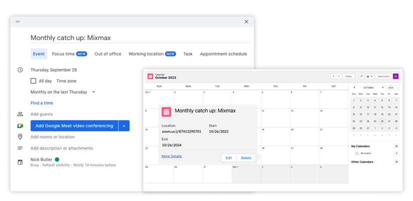 Recurring meetings sync